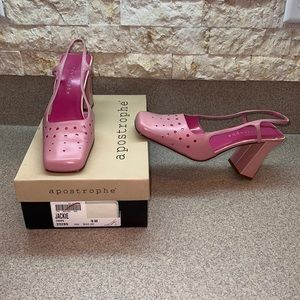 Vintage  apostrophe PINK sling back wide heels “JACKIE” wedge like heels Size 9M